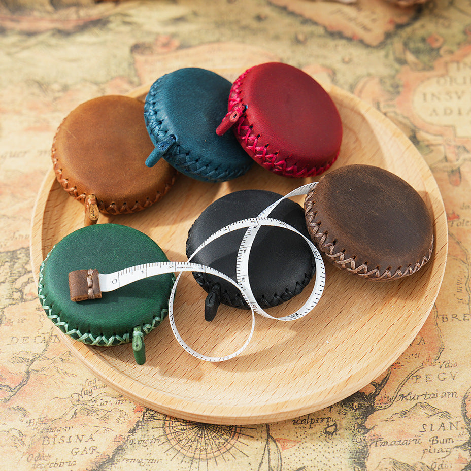 2 PCS Brown Hand-Stitched Leather Tape Measure - Compact & Stylish Measuring Tool