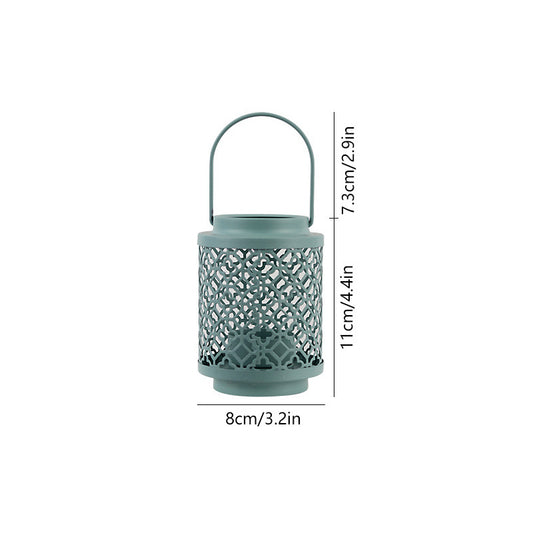 Green Vintage Style Candle Lantern - Iron Tabletop Centerpiece for Home Decor