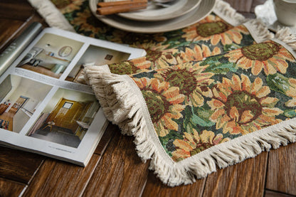 Sunflower Table Runner with Fringe - Jacquard Woven Cotton Blend (30x300cm)