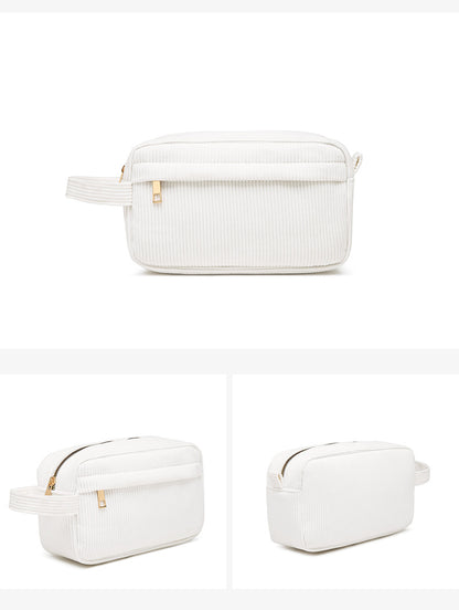White 2-pcs Corduroy Pencil Case - Large Capacity Storage Bag