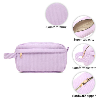 White 2-pcs Corduroy Pencil Case - Large Capacity Storage Bag