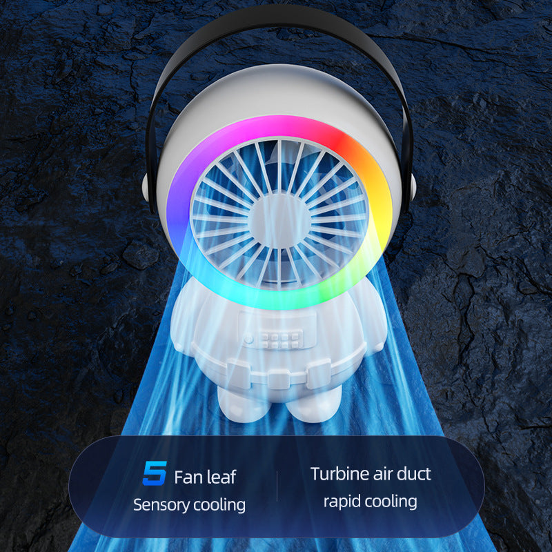 Green Astronaut Portable Fan - USB Rechargeable Desk Fan with RGB Night Light