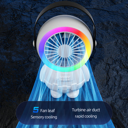 Green Astronaut Portable Fan - USB Rechargeable Desk Fan with RGB Night Light