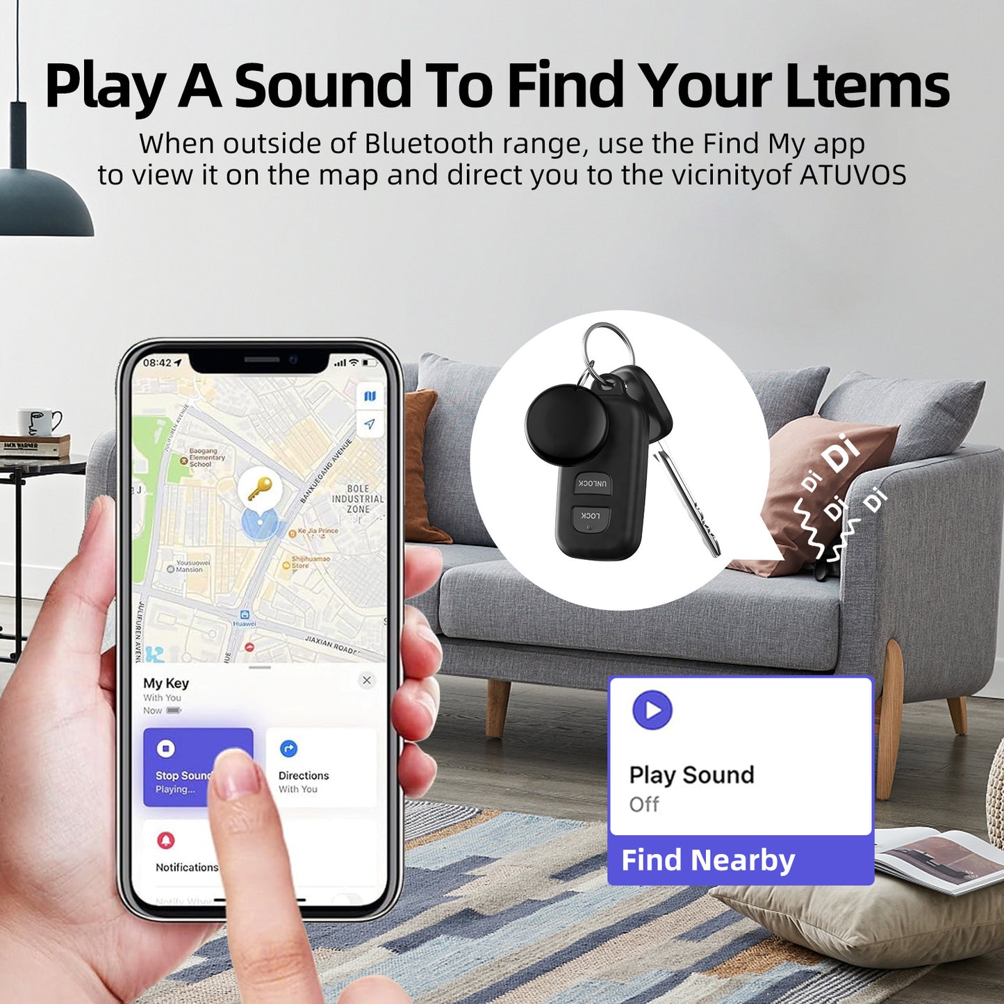 (Square Black) Mini GPS Tracker - Apple Find My Enabled, Key Finder, Wallet Locator, Anti-Theft Tag
