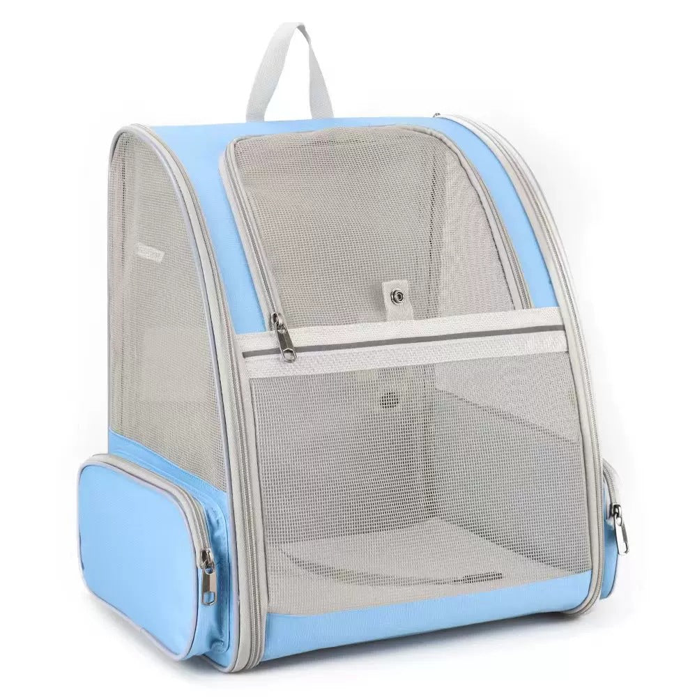 Blue Foldable Pet Carrier Backpack - Breathable Mesh Travel Bag for Cats & Small Dogs