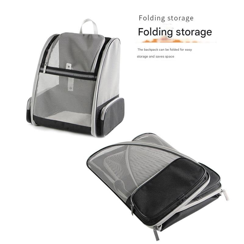 Beige Foldable Pet Carrier Backpack - Breathable Mesh Travel Bag for Cats & Small Dogs