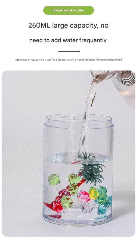 Pink Mini USB Micro Landscape Humidifier - 260ml Cool Mist Maker with LED Light