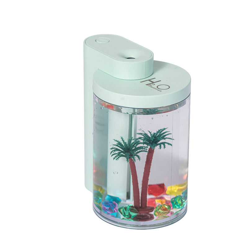 Green Mini USB Micro Landscape Humidifier - 260ml Cool Mist Maker with LED Light