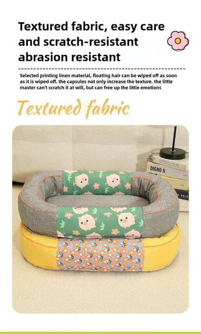 Size M Yellow Cozy Pet Bed for Small Dogs and Cats - Durable & Chew-Resistant Nest for All Seasons