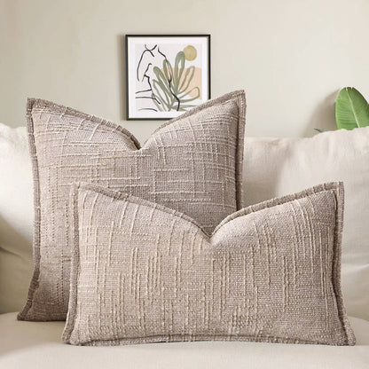 Oatmeal Chenille Crosshatch Textured Pillow Covers Set of 2 - Modern Minimalist Sofa Bed Cushion Covers 45x45cm & 30x50cm(without pillow core)