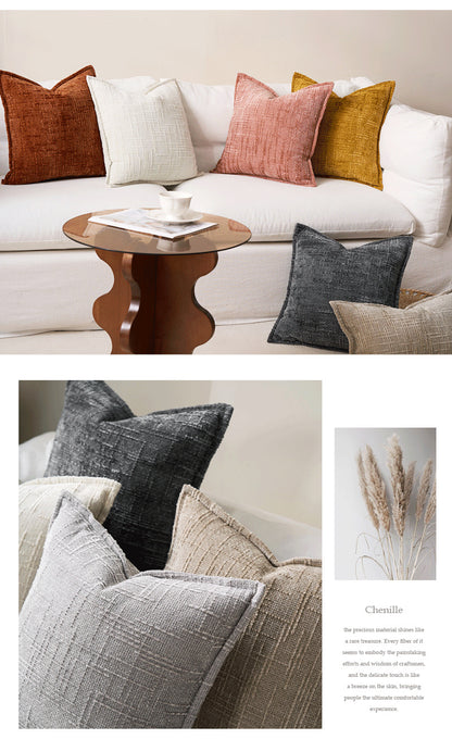 Coffee Chenille Crosshatch Textured Pillow Covers Set of 2 - Modern Minimalist Sofa Bed Cushion Covers 45x45cm & 30x50cm(without pillow core)