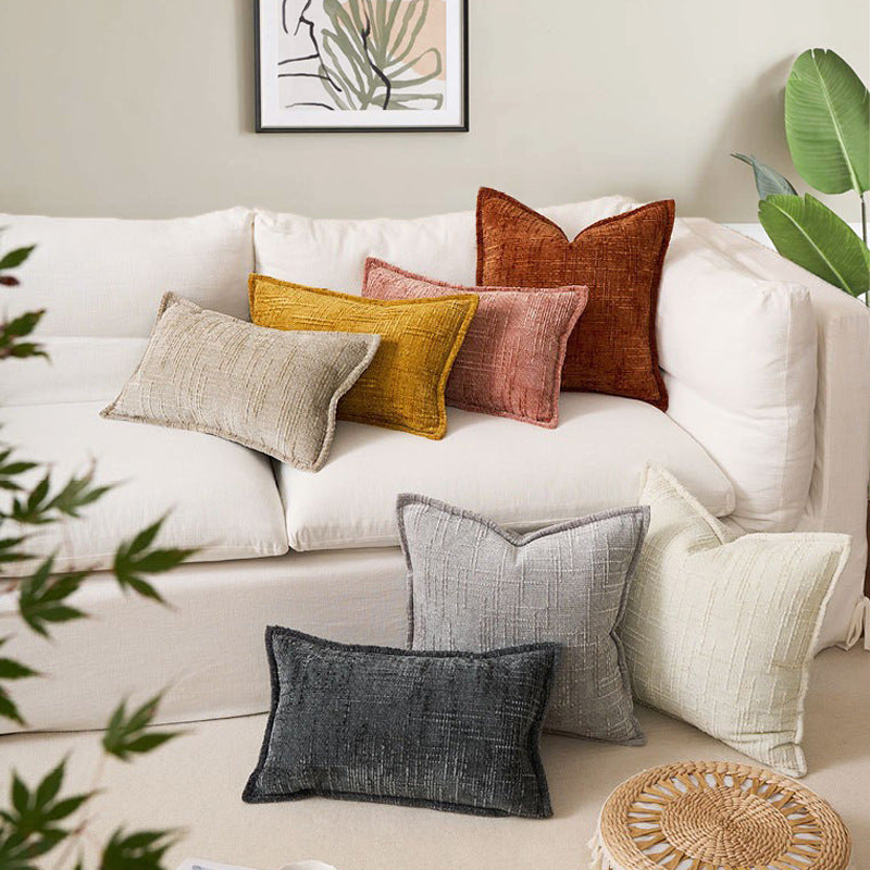 Grey Chenille Crosshatch Textured Pillow Covers Set of 2 - Modern Minimalist Sofa Bed Cushion Covers 45x45cm & 30x50cm(without pillow core)