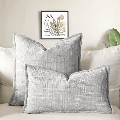 Light Grey Chenille Crosshatch Textured Pillow Covers Set of 2 - Modern Minimalist Sofa Bed Cushion Covers 45x45cm & 30x50cm(without pillow core)