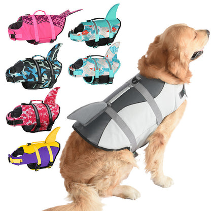 Size XL Grey Pet Life Jacket for Dogs - Summer Swimming Safety Vest with Shark Fin for Small to Large Breeds