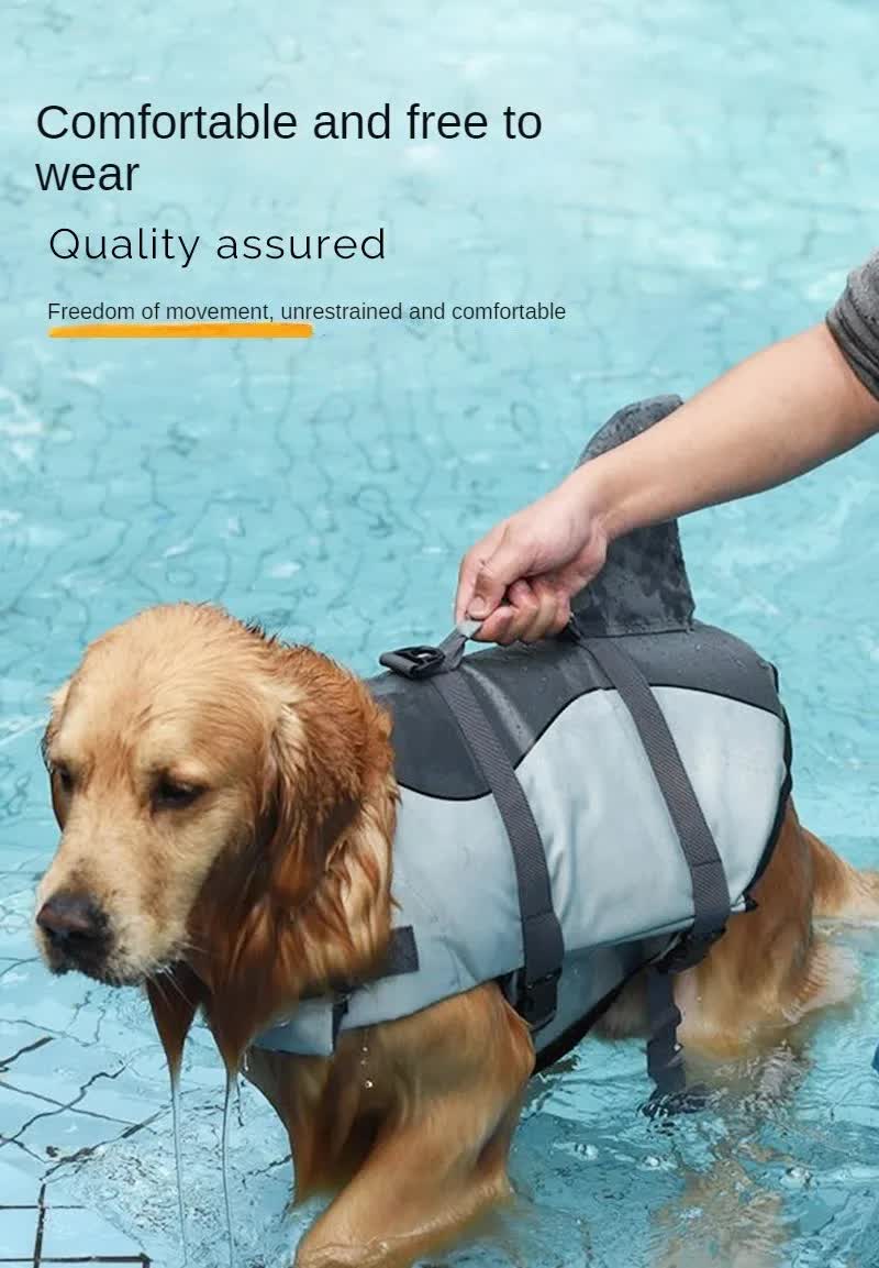 Size L Blue Camouflage Pattern Pet Life Jacket for Dogs - Summer Swimming Safety Vest with Shark Fin for Small to Large Breeds