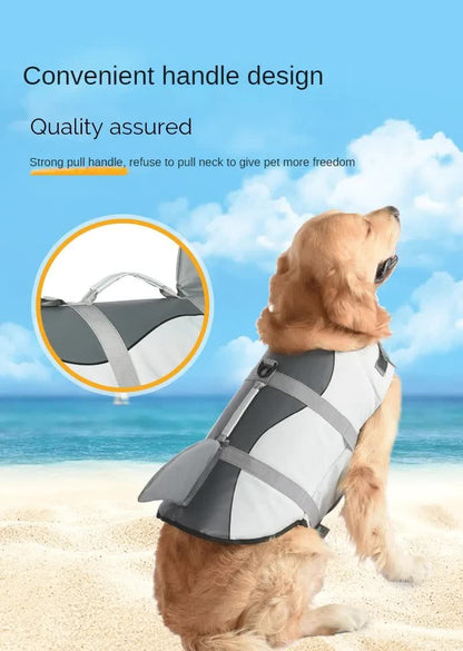 Size L Blue Camouflage Pattern Pet Life Jacket for Dogs - Summer Swimming Safety Vest with Shark Fin for Small to Large Breeds