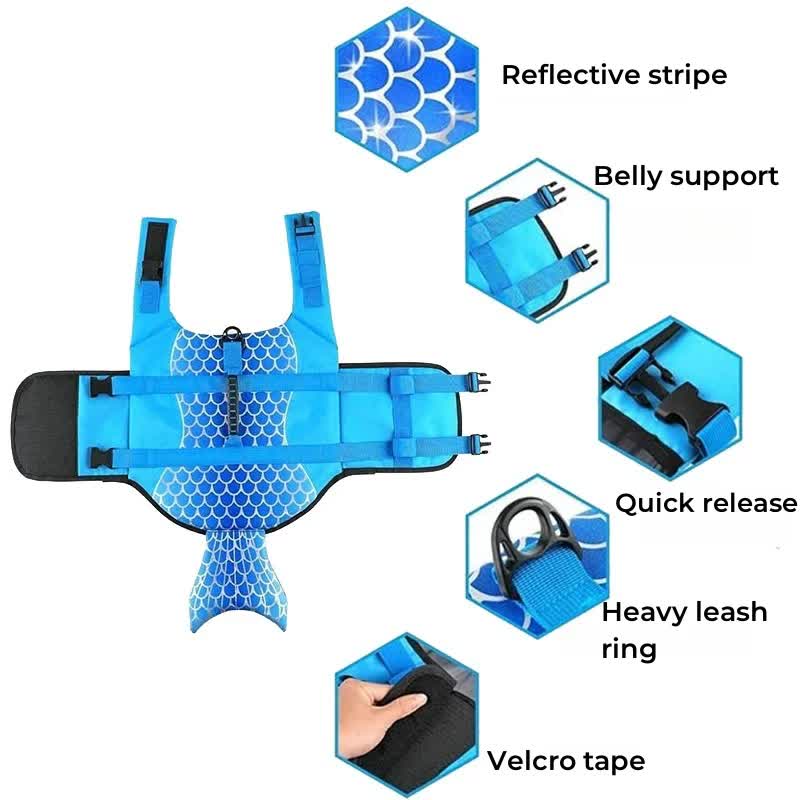 Size XS Blue Scales Pattern Pet Life Jacket for Dogs - Summer Swimming Safety Vest with Shark Fin for Small to Large Breeds