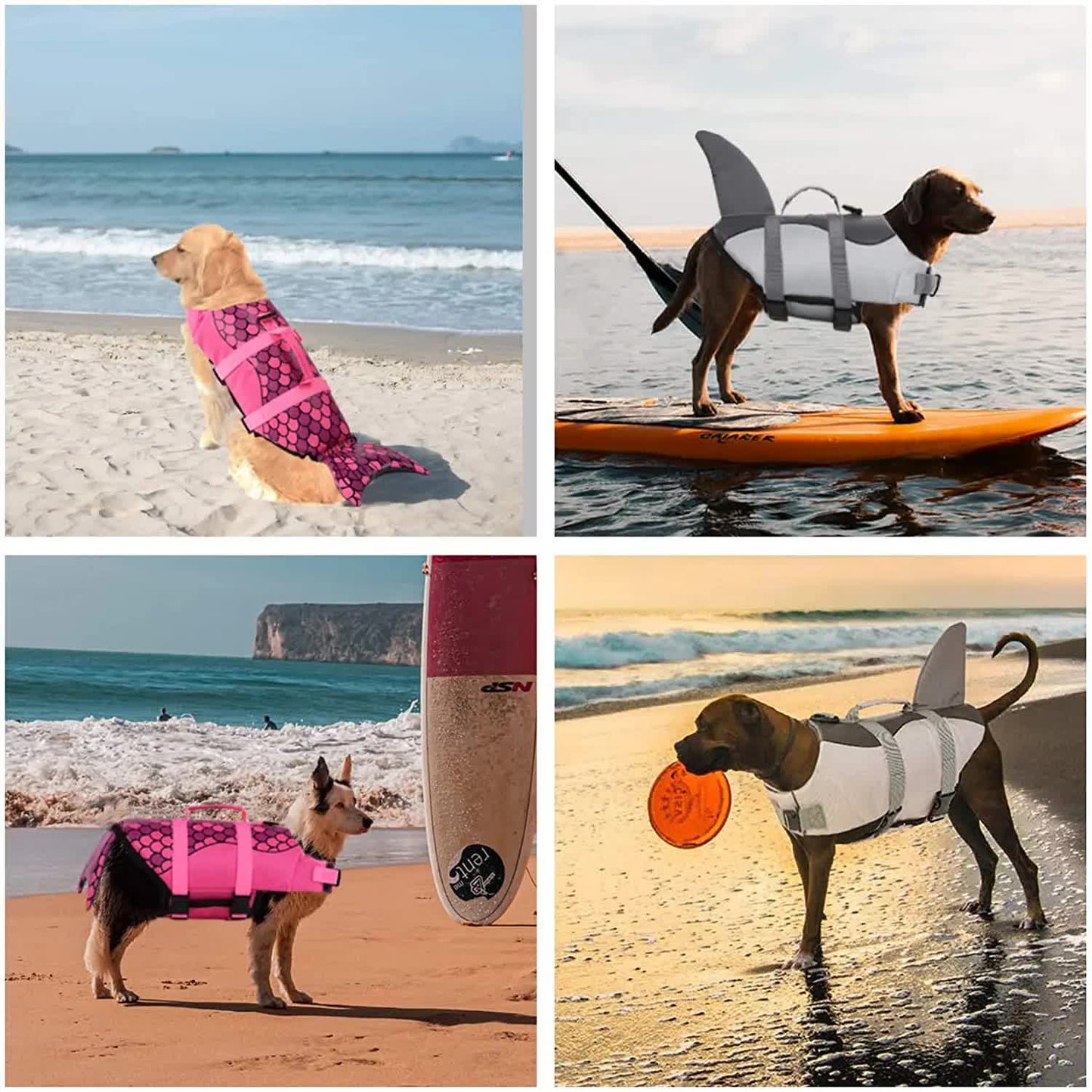 Size M Blue Scales Pattern Pet Life Jacket for Dogs - Summer Swimming Safety Vest with Shark Fin for Small to Large Breeds