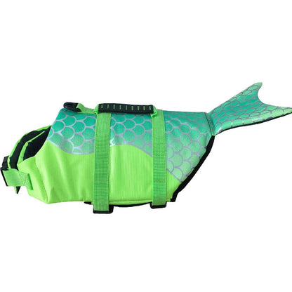 Size XS Green Scales Pattern Pet Life Jacket for Dogs - Summer Swimming Safety Vest with Shark Fin for Small to Large Breeds