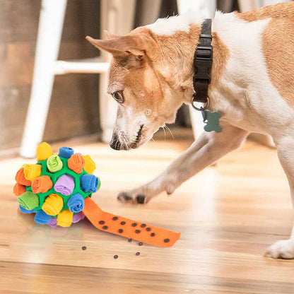 Red Ball And Colorful Strips Of Fabric Interactive Pet Snuffle Ball - Treat-Dispensing Toy for Dogs and Cats, 20 cm TPR and Felt Fabric for Mental Stimulation