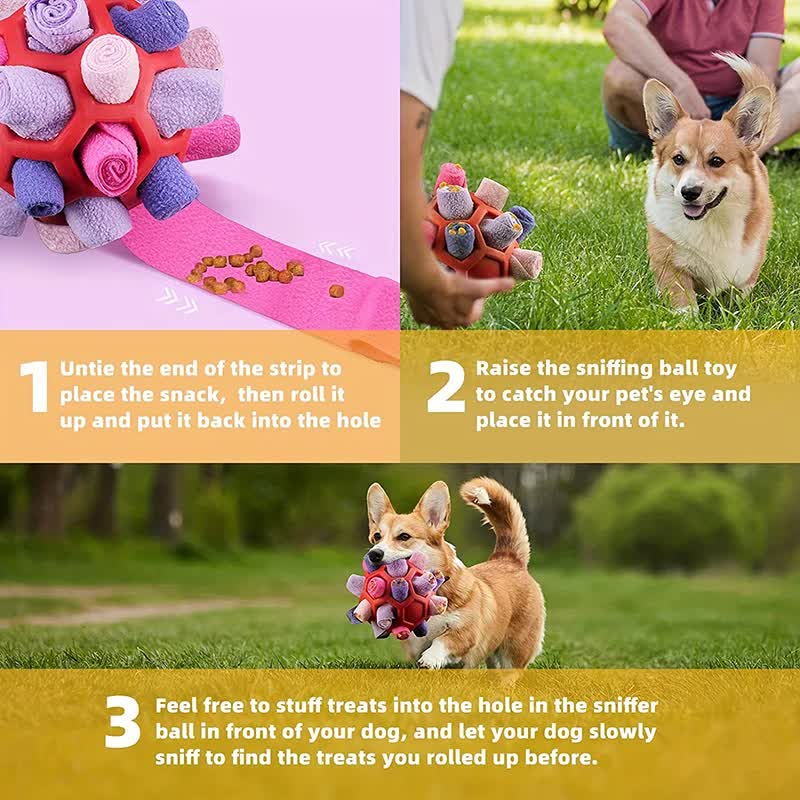 Green Ball And Colorful Strips Of Fabric Interactive Pet Snuffle Ball - Treat-Dispensing Toy for Dogs and Cats, 20 cm TPR and Felt Fabric for Mental Stimulation