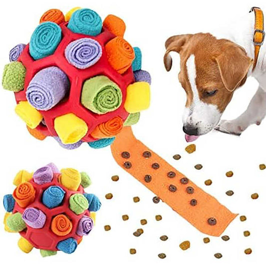 Pink Ball And Colorful Strips Of Fabric Interactive Pet Snuffle Ball - Treat-Dispensing Toy for Dogs and Cats, 20 cm TPR and Felt Fabric for Mental Stimulation