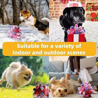 Orange Ball And Colorful Strips Of Fabric Interactive Pet Snuffle Ball - Treat-Dispensing Toy for Dogs and Cats, 20 cm TPR and Felt Fabric for Mental Stimulation