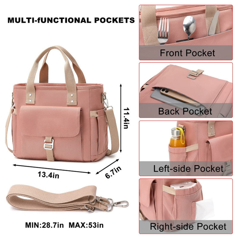 Green Spacious Insulated Lunch Bag - Wide Open Design, Removable Strap, Side Water Bottle Pockets - Perfect for Work, Picnic & Travel