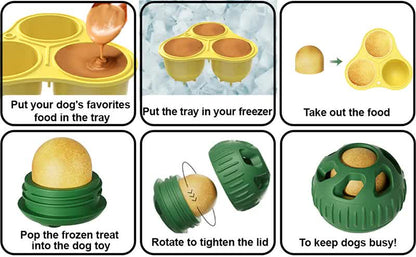 Grey Ball and Yellow Mold Pet Treat Dispensing Ball and Molding Set - Silicone Dog Chew Toy for Teeth Cleaning and Boredom Relief