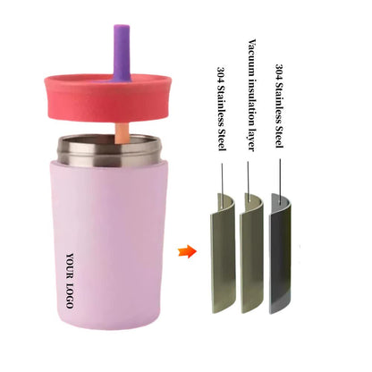 2 Pcs Pink 12oz Insulated Tumbler with Straw - 304 Stainless Steel, BPA-Free, Leak-Proof Coffee Mug for Hot and Cold Drinks