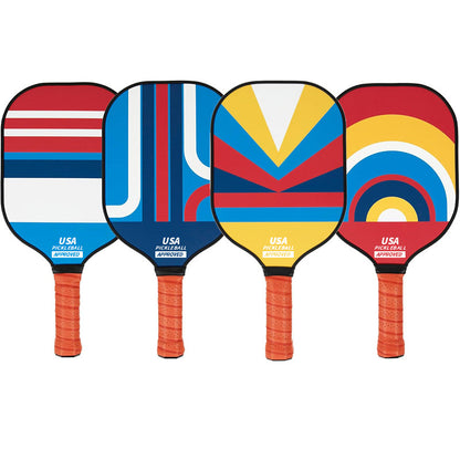 Style 3 Colorful  Geometric Patterns Fiberglass Pickleball Paddle Set - 2 Paddles, 4 Balls, and Portable Carry Bag for Outdoor Play