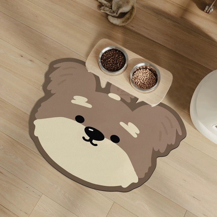 2 Pcs Style 5 Beige Puppy pattern Cartoon Pet Feeding Mat for Cats & Dogs - Absorbent Diatom Mud Splash-Proof Mat, Easy to Clean