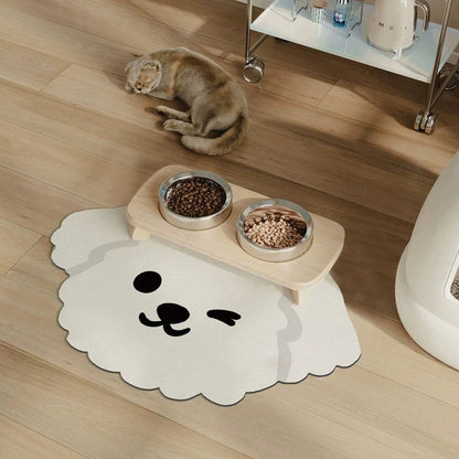 2 Pcs Style 10 Brown Puppy pattern Cartoon Pet Feeding Mat for Cats & Dogs - Absorbent Diatom Mud Splash-Proof Mat, Easy to Clean