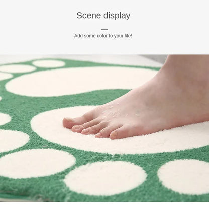 2 Pcs Light Green And White Foot-Shaped Plush Bath Mat - Non-Slip Absorbent Bathroom Rug for Bedroom and Doorway (50x80cm)
