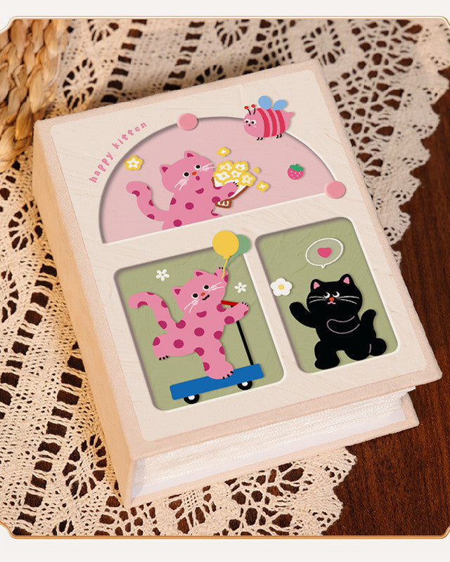 Cover 3 Colorful 7-Inch 100-Photo Cartoon Cat Album - Large Capacity Family Photo Storage Book with Suede and Crystal Cover