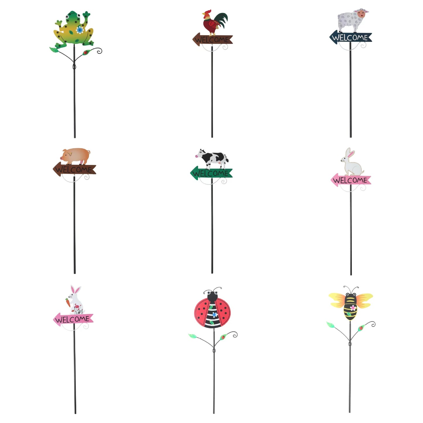 Colorful Rooster Pattern Charming Metal Garden Stakes | Welcome Yard & Lawn Decor