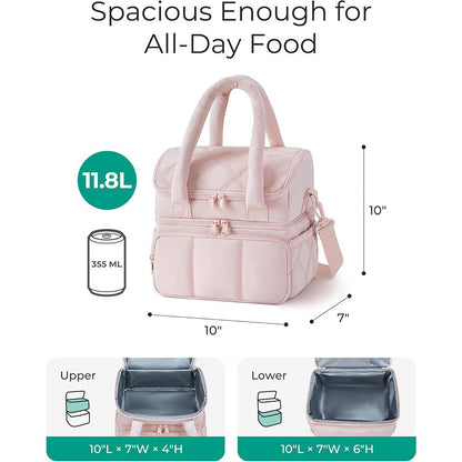 Brown Chic Double Deck Insulated Lunch Bag - Leakproof Cooler Tote for Women