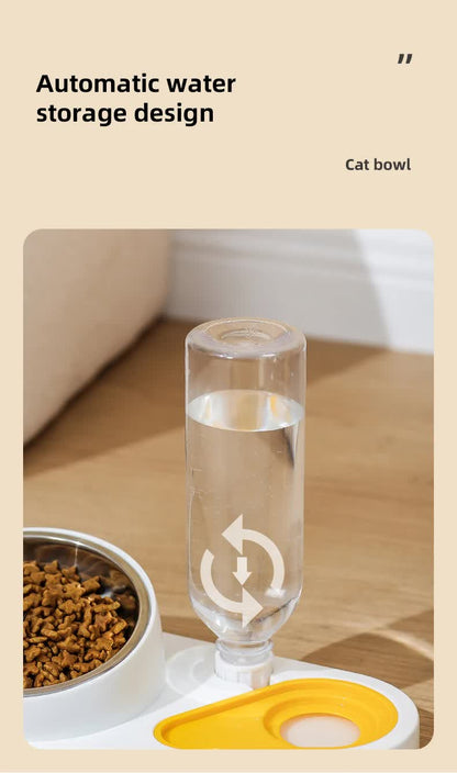 Green And Yellow Pet Bowl Set with Automatic Gravity Water Dispenser - Stainless Steel & PP Feeder Station