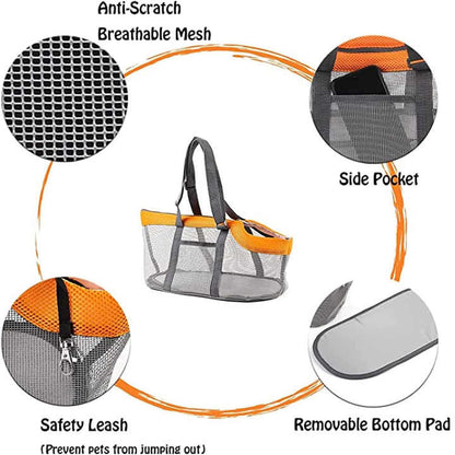 Grey And Red Lightweight Breathable Mesh Pet Carrier Handbag - Portable Travel Tote for Small Dogs & Cats up to 8kg