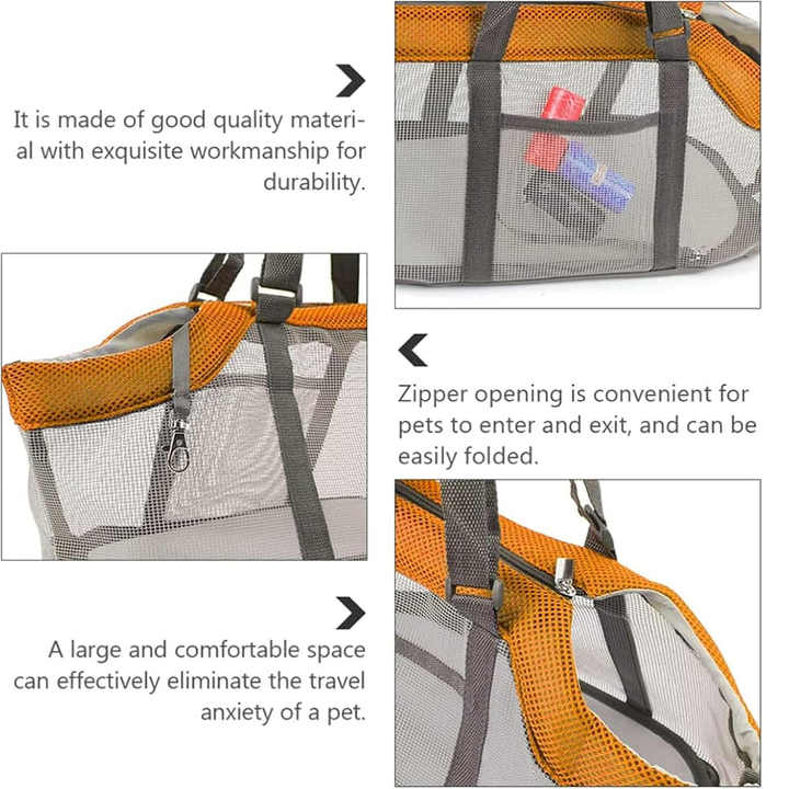 Grey And Red Lightweight Breathable Mesh Pet Carrier Handbag - Portable Travel Tote for Small Dogs & Cats up to 8kg