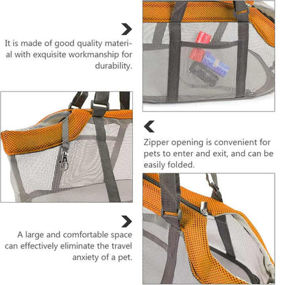 Grey And Red Lightweight Breathable Mesh Pet Carrier Handbag - Portable Travel Tote for Small Dogs & Cats up to 8kg