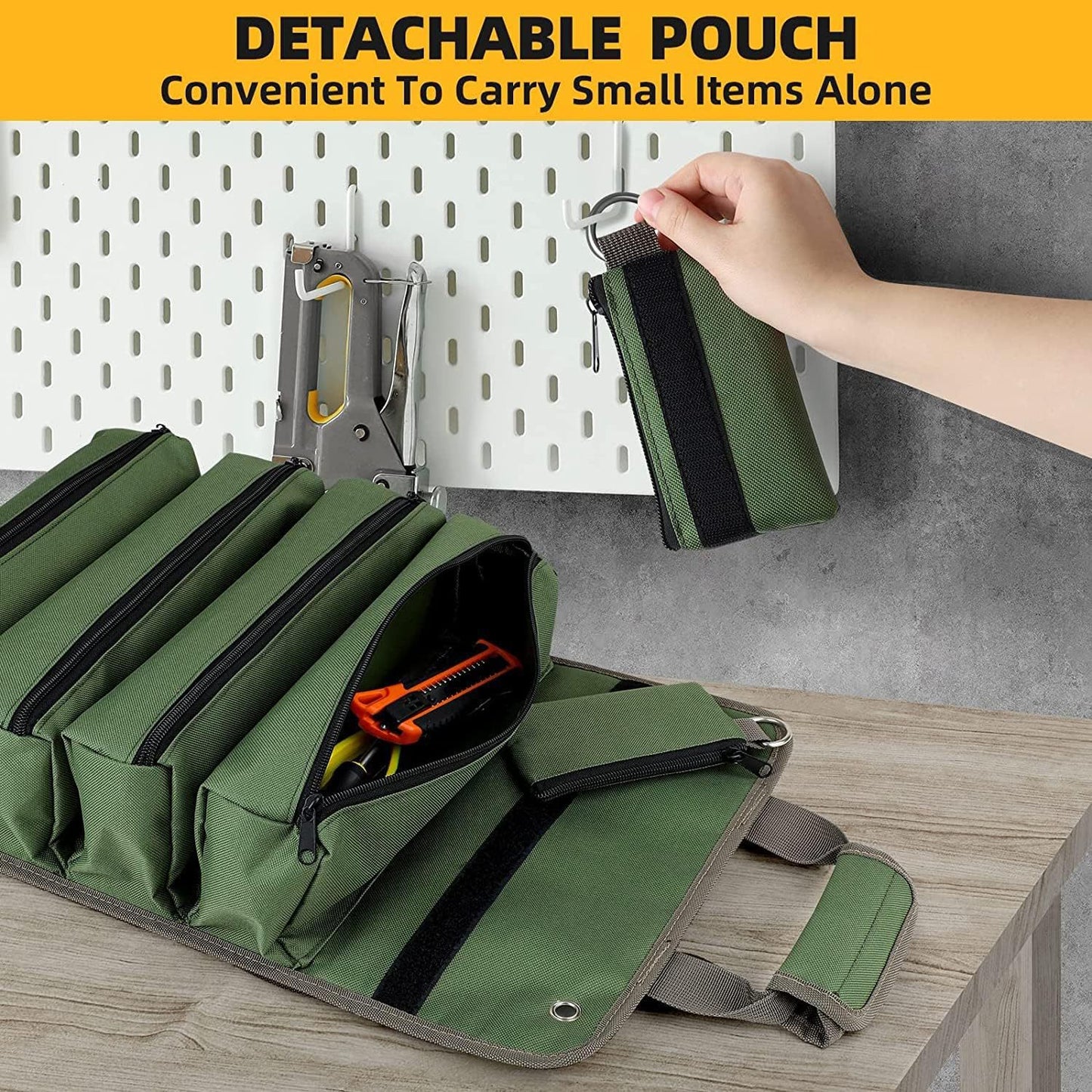 Black Heavy Duty Roll-Up Tool Bag Organizer - Waterproof Oxford Fabric Pouch with Multiple Pockets