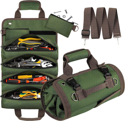 Grey Heavy Duty Roll-Up Tool Bag Organizer - Waterproof Oxford Fabric Pouch with Multiple Pockets