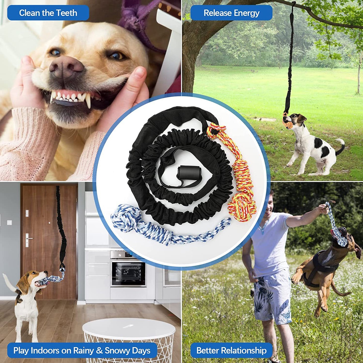 Red And Colored Cotton Balls Interactive Bungee Dog Tug Toy - Hanging Rope Ball for Solo Play & Exercise