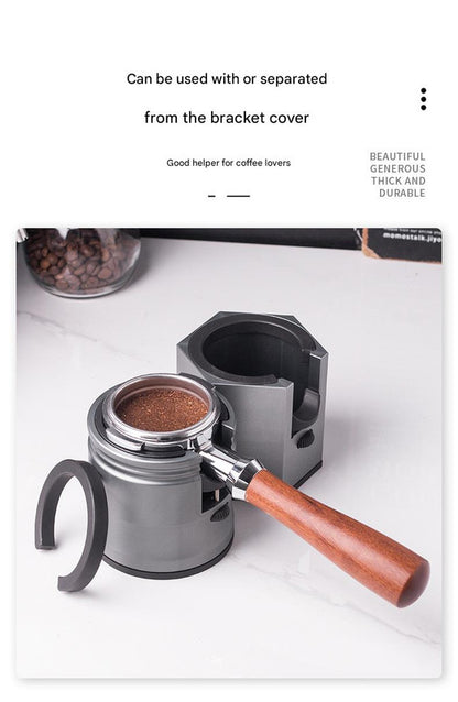 Silver Round Professional Aluminum Espresso Tamping Station - Adjustable Portafilter Holder Stand