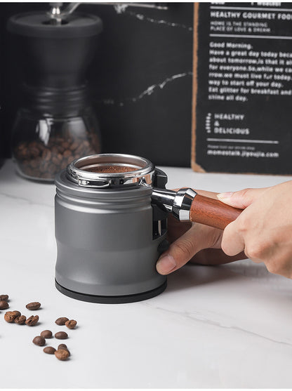 Dark Grey Round Professional Aluminum Espresso Tamping Station - Adjustable Portafilter Holder Stand