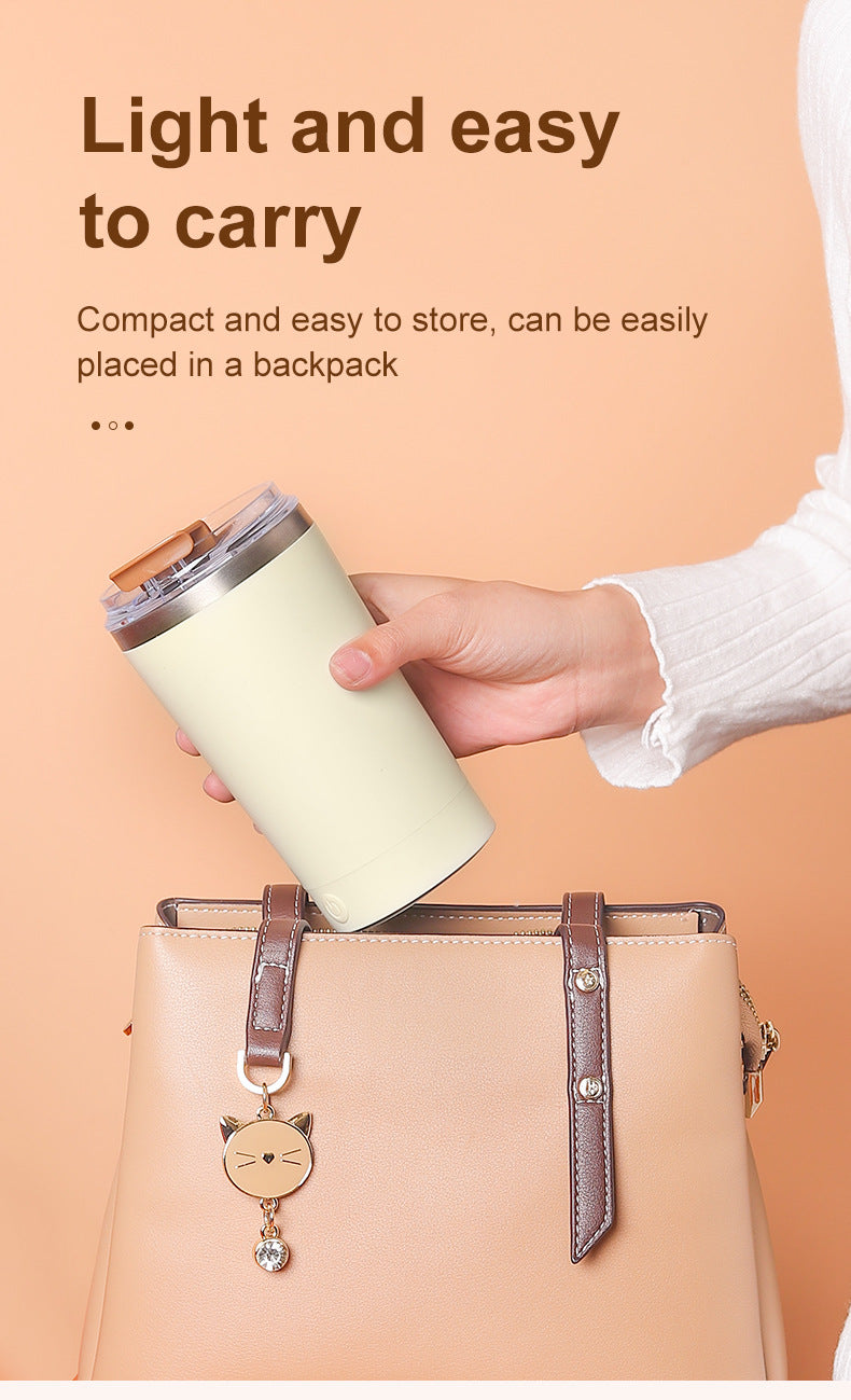 Light Blue 316 Stainless Steel Rechargeable Electric Self-Stirring Mug - 420ml Automatic Mixing Cup with Magnetic Rotor