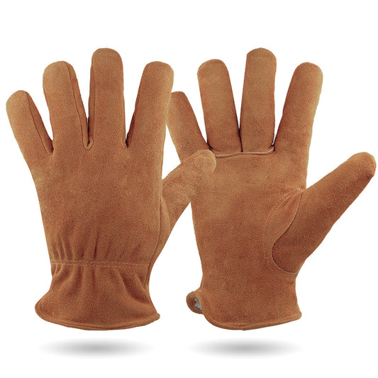 XL Coffee Durable Cowhide Work Gloves - Insulated Windproof Anti-Slip for Outdoor Handling & Cycling