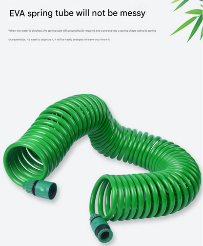 10m Retractable Spring Garden Hose with 5-Function Spray Gun - EVA Burst-Proof Watering Hose for Car Washing