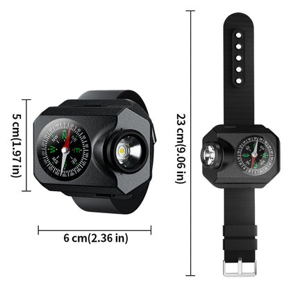 XPG Wrist Light for Outdoor Camping - Rechargeable LED Running Light with Compass and Watch for Survival and Adventure